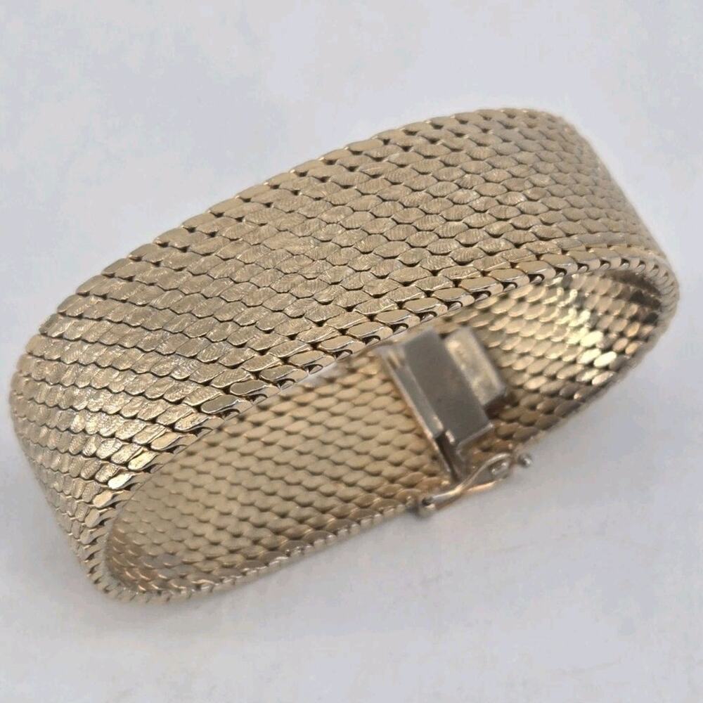 MCM Italian DeCesare 14K Gold Plate Wide Mesh Bracelet 7.25" Estate Old Money